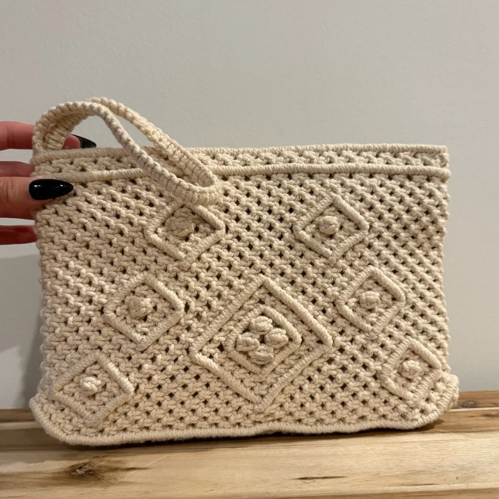 Crochet Women's Bag Cream (2 count) Vintage-THE PEOPLES REPUBLIC OF CHINA ✅SALE✅ - Picture 2 of 14